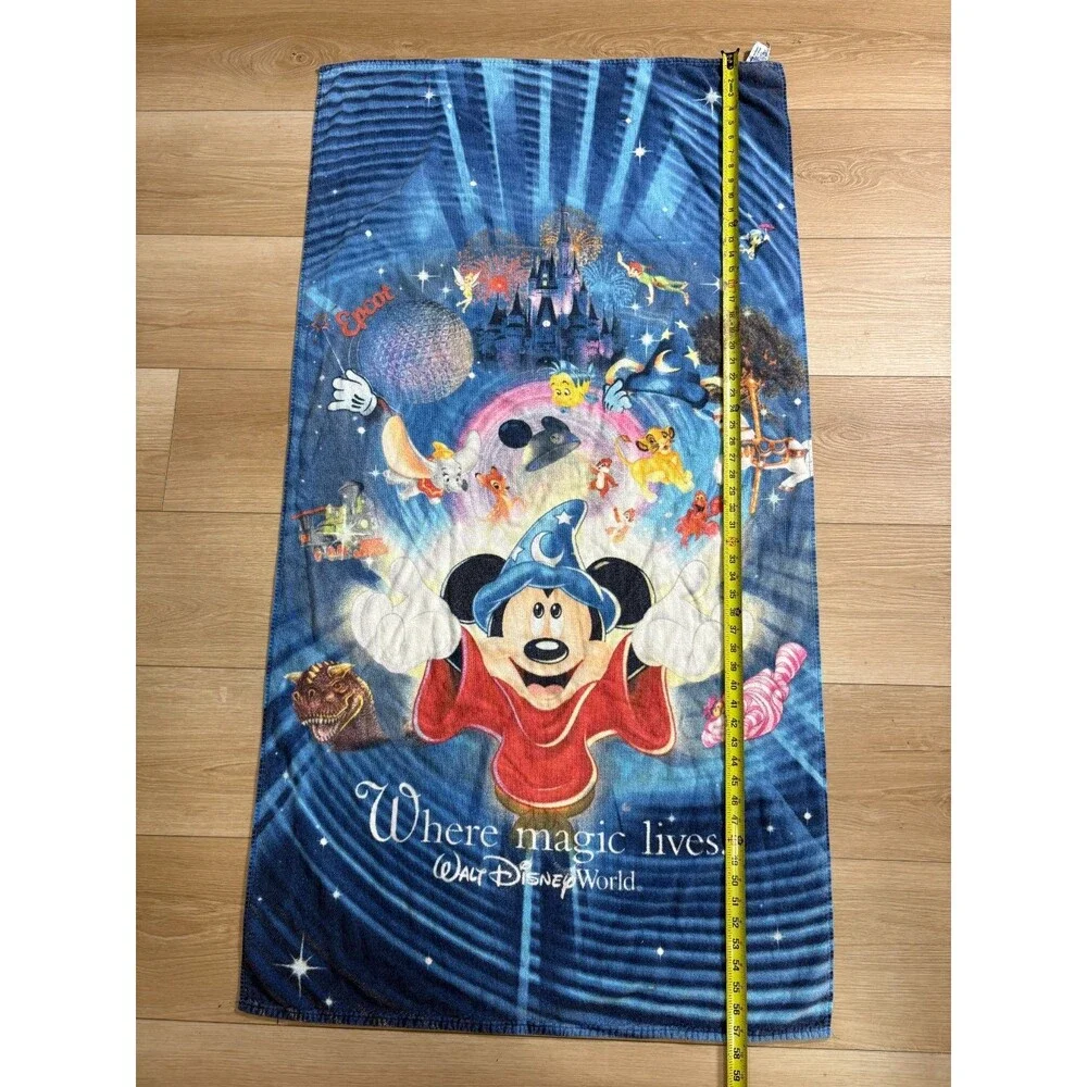 Vintage Disney Sorcerer Mickey Where Magic Lives Beach Towel 100% Cotton